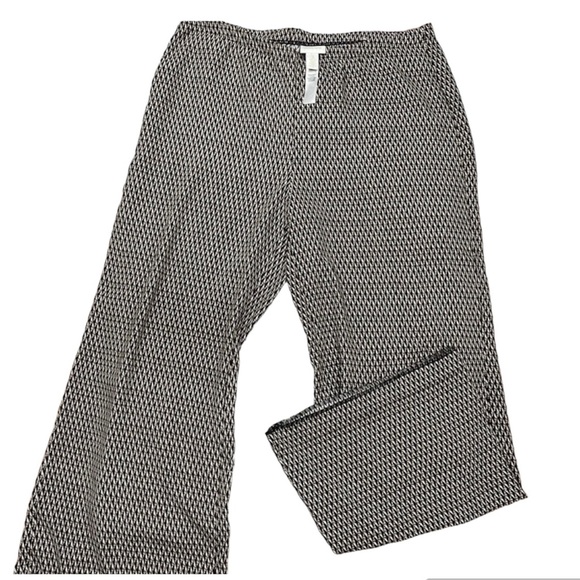 Chico's Brown Elastic Waist Wide Leg Pants pull over Geometric Print design 2Reg - Picture 4 of 13